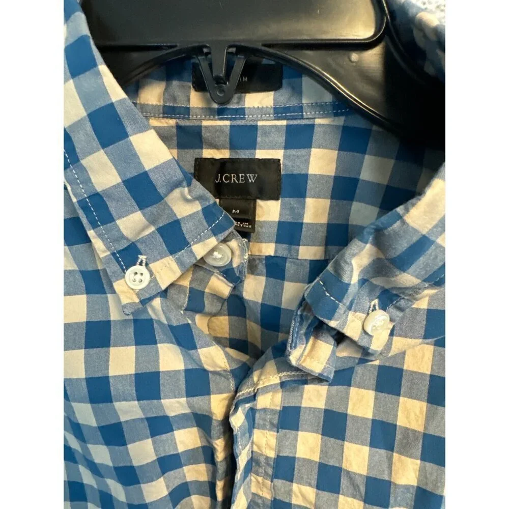 J.Crew Men's Blue & White Gingham Button-Up Shirt M